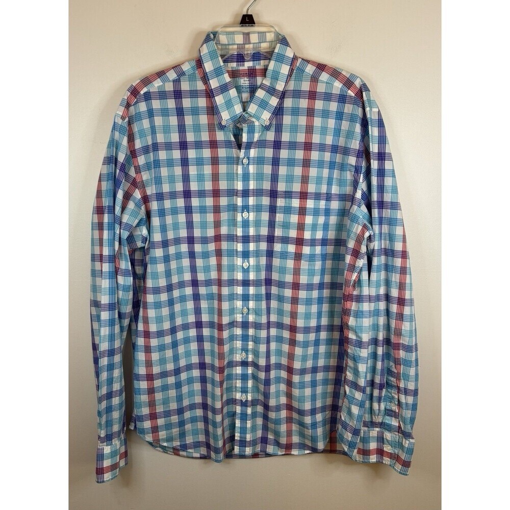 J CREW Casual Flex Button Down Shirt Men XL Slim Fit Light Weight Plaid Cotton